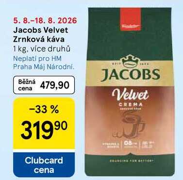 Jacobs Velvet Zrnková káva, 1 kg, více druhů