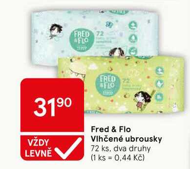 Fred & Flo Vlhčené ubrousky, 72 ks, dva druhy