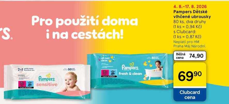 Pampers Dětské vlhčené ubrousky, 80 ks, dva druhy