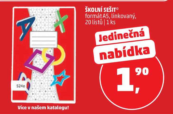 ŠKOLNÍ SEŠIT formát A5, linkovaný, 20 listů, 1 ks
