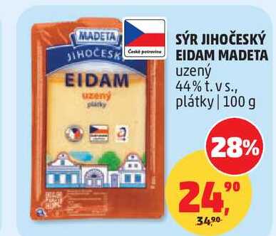 Madeta Jihočeský eidam uzený 44% plátky, 100g