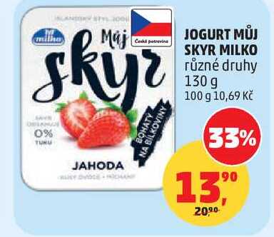 JOGURT MŮJ SKYR MILKO různé druhy, 130 g  