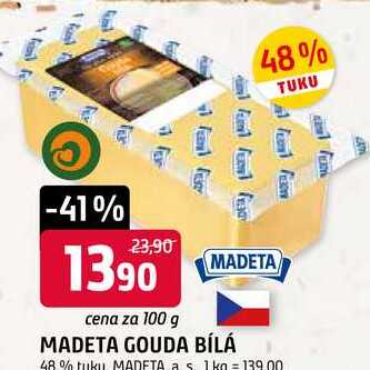 MADETA GOUDA BÍLÁ 48 % tuku 100g