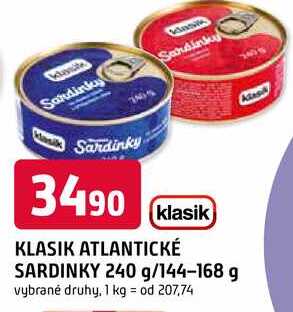 KLASIK ATLANTICKÉ SARDINKY 240 g/144-168 g