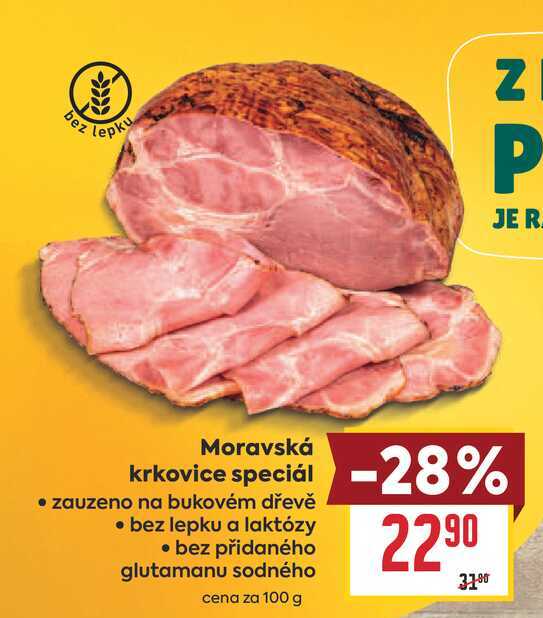 Moravská krkovice speciál • zauzeno na bukovém dřevě bez lepku a laktózy • bez přidaného glutamanu sodného cena za 100 g