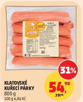 KLATOVSKÉ KUŘECÍ PÁRKY, 800 g 