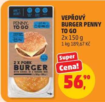 VEPŘOVÝ BURGER PENNY TO GO, 2x 150 g