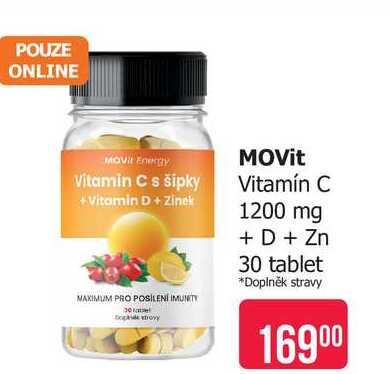 MOVit Vitamín C 1200 mg + D + Zn 30 tablet