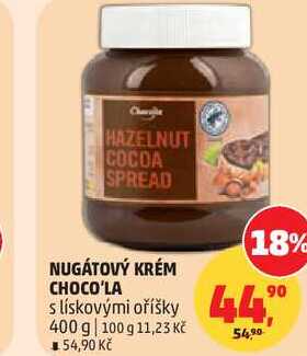 NUGÁTOVÝ KRÉM CHOCO'LA s lískovými oříšky, 400 g