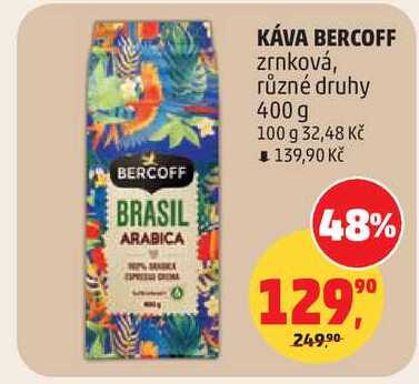 KÁVA BERCOFF zrnková, různé druhy, 400 g