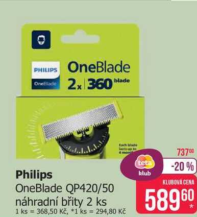Philips OneBlade QP420/50 náhradní břity 2 ks
