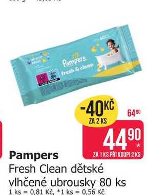 Pampers Fresh Clean dětské vlhčené ubrousky 80 ks