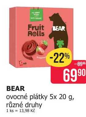 BEAR Rolls ovocné plátky 5x 20 g, různé druhy