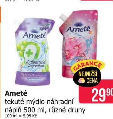 Ameté tekuté mýdlo náhradní náplň 500 ml, různé druhy