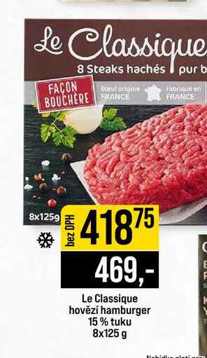 Le Classique hovězí hamburger 15% tuku 8x125 g
