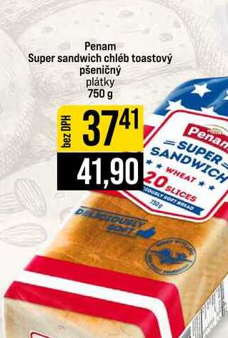 Penam Super sandwich chléb toastový pšeničný plátky 750 g