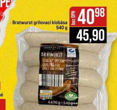 Bratwurst grilovací klobása 540 g