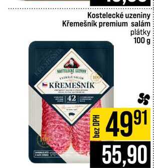Kostelecké uzeniny Křemešník premium salám plátky 100 g