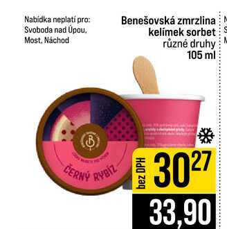 Benešovská zmrzlina kelímek sorbet různé druhy 105 ml