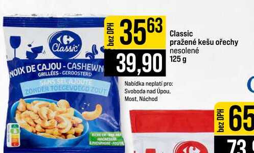 Classic pražené kešu ořechy nesolené 125 g