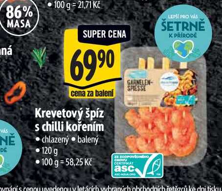 Krevetový špíz s chilli kořením 120 g