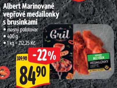 Albert Marinované vepřové medailonky s brusinkami, 400 g