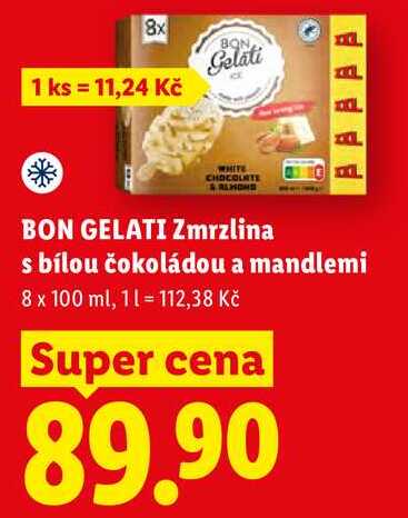 BON GELATI Zmrzlina s bílou čokoládou a mandlemi, 8 x 100 ml