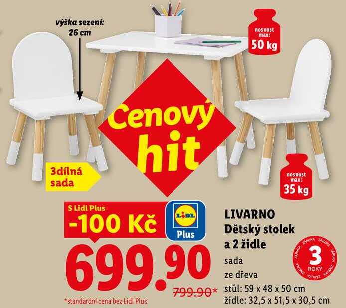 LIVARNO Dětský stolek a 2 židle sada ze dřeva