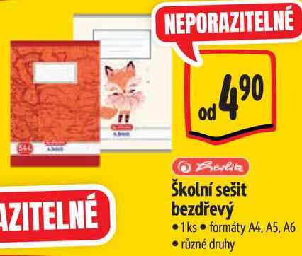 Školní sešit bezdřevý