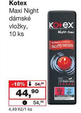 Kotex Maxi Night dámské vložky, 10 ks