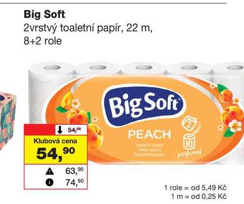 Big Soft 2vrstvý toaletní papír, 22 m, 8+2 role
