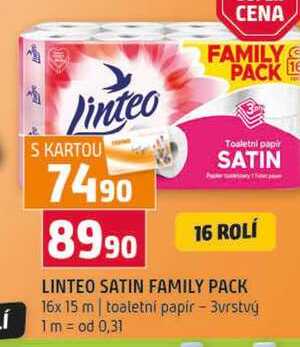 LINTEO SATIN FAMILY PACK 16x 15 m toaletní papir 3vrstvý 
