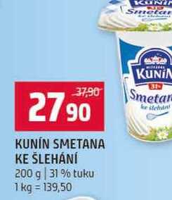 KUNÍN SMETANA KE ŠLEHÁNÍ 200 g 31% tuku