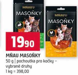 MŇAU MASOŇKY 50 g pochoutka pro kočky vybrané druhy