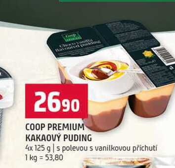 COOP PREMIUM KAKAOVÝ PUDING 4x 125 g s polevou s vanilkovou příchutí