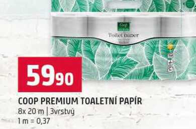 COOP PREMIUM TOALETNÍ PAPÍR 8x 20 m 3vrstvý