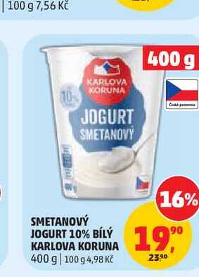 Smetanový jogurt 10% bílý Karlova koruna 400g
