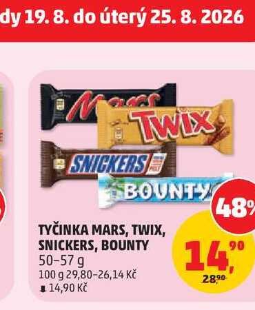 TYČINKA MARS, TWIX, SNICKERS, BOUNTY 50-57 g 