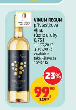 VINUM REGUM přívlastková vína, různé druhy 0,75l