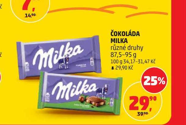ČOKOLÁDA MILKA různé druhy 87,5-95 g