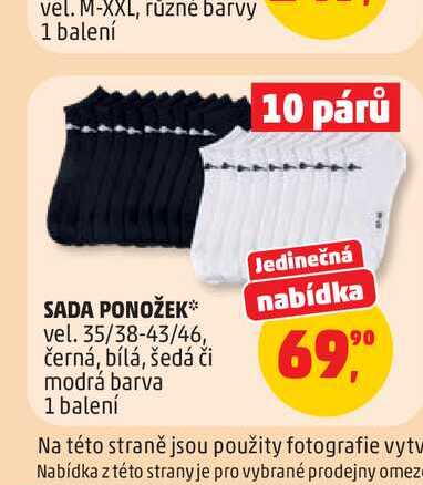 SADA PONOŽEK* vel. 35/38-43/46, nabídka černá, bílá, šedá či modrá barva 1 balení