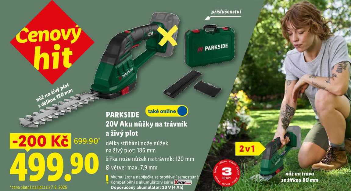PARKSIDE 20V Aku nůžky na trávník a živý plot