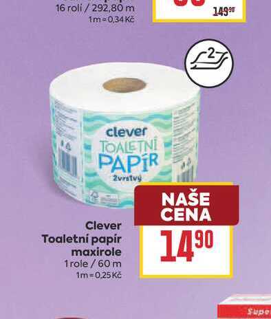 Clever Toaletní papír maxirole 1 role/ 60 m