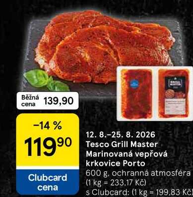 Tesco Grill Master Marinovaná vepřová krkovice Porto, 600 g  