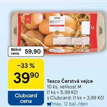 Tesco Čerstvá vejce, 10 ks, velikost M