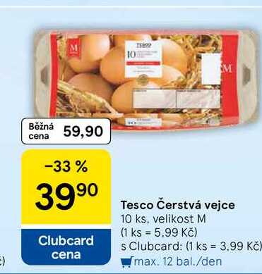 Tesco Čerstvá vejce, 10 ks, velikost M