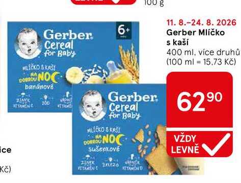 Gerber Mlíčko s kaší, 400 ml, více druhů  