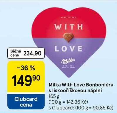 Milka With Love Bonboniéra s lískooříškovou náplní, 165 g
