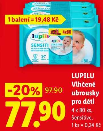 LUPILU Vlhčené ubrousky pro děti, 4 x 80 ks