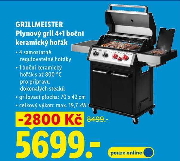 GRILLMEISTER Plynový gril 4+1 boční keramický hořák
